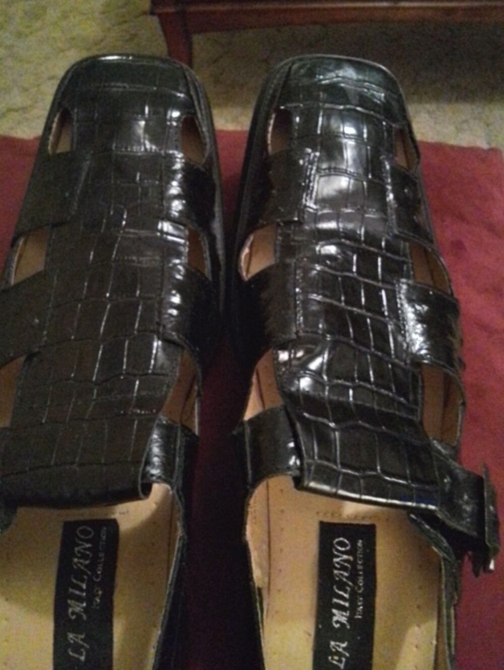 Milano Men's Black Croc-Embossed Leather Slip-On Sandal